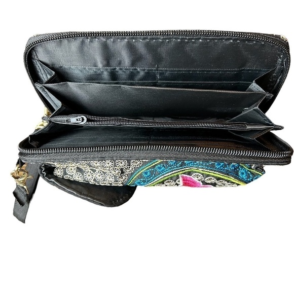 Embroidered Crossbody Wallet w/ Detachable Ribbon Style Strap - Picture 4 of 15